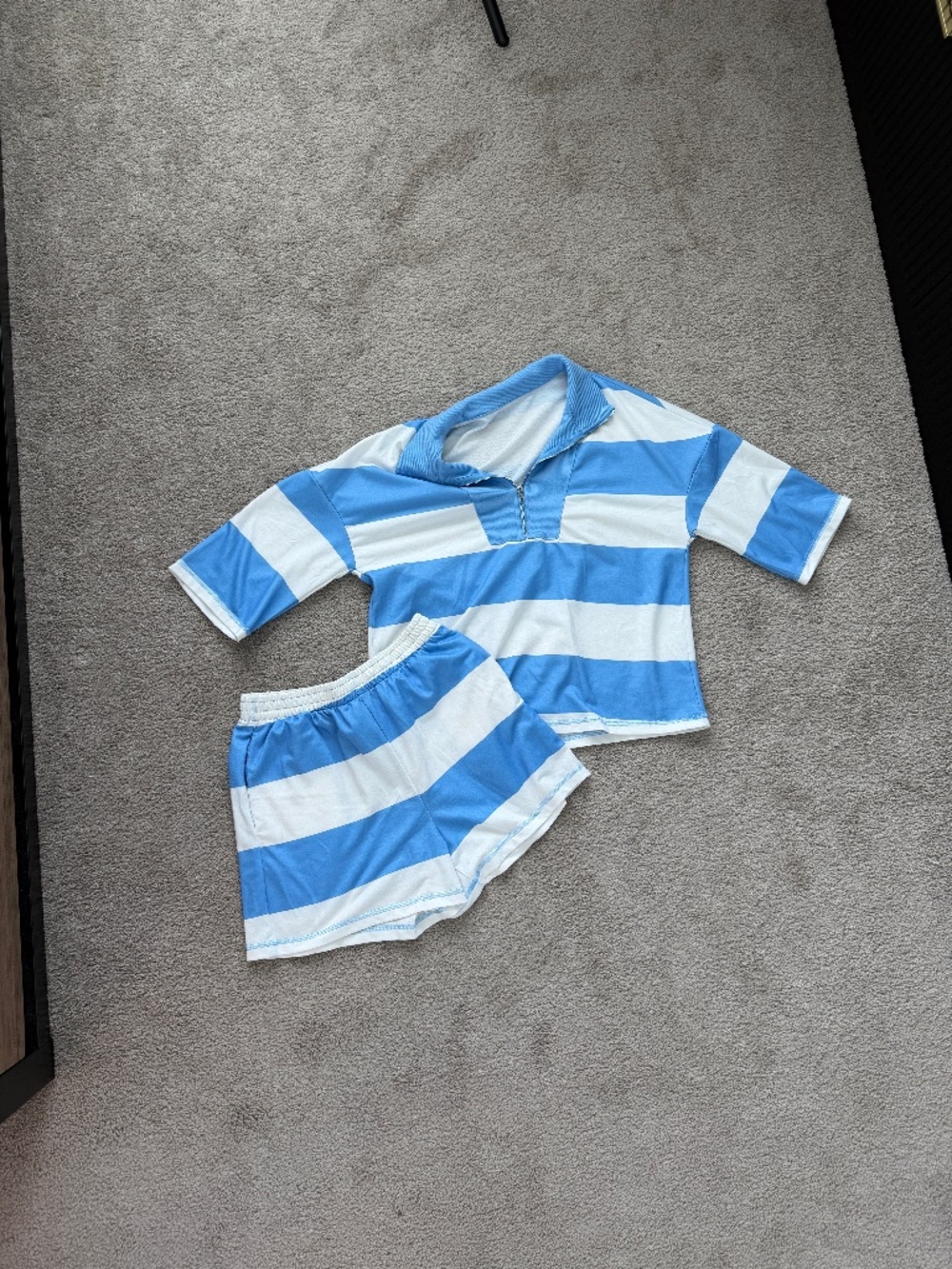 Blue & White Striped Rugby 2-Piece Set